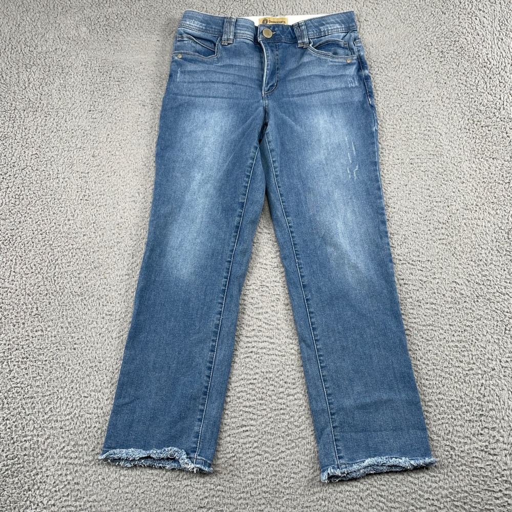 Democracy Jeans Womens 8 Blue Ab Technology Straight Leg Frayed Hem Casual Denim